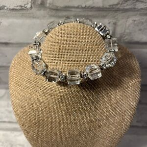 Swarovski Silver 8 in  Bracelet with Clear Crystals cubes